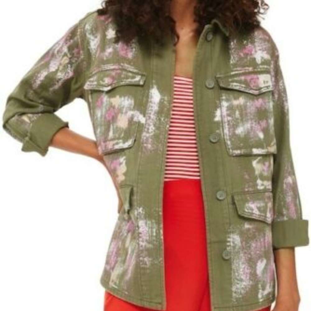 NEW  TOPSHOP Ethan Metallic Foil Shirt Jacket 6 US